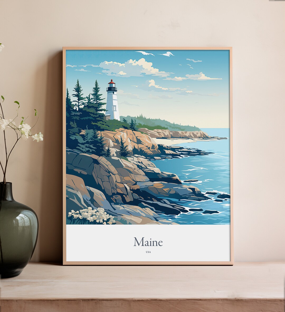 Maine Print Maine Poster Maine Gift USA Souvenir Maine Wall Art Maine
