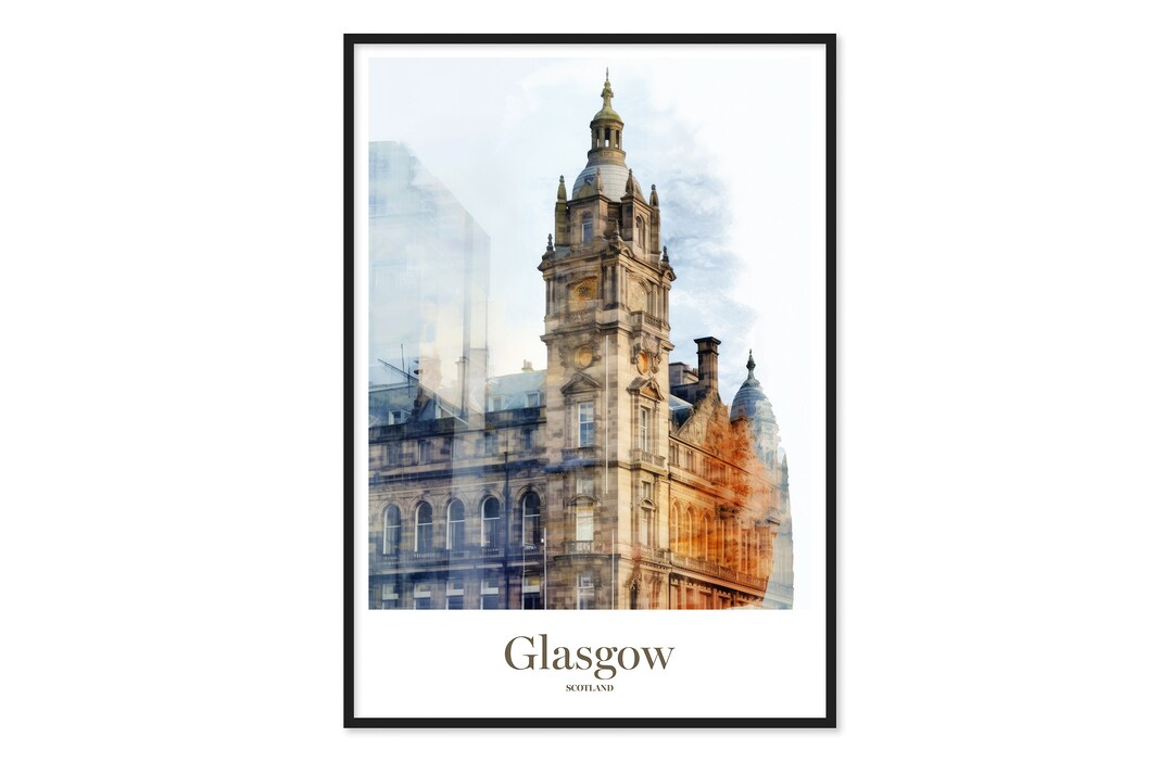 Glasgow Poster Scotland Travel Poster Glasgow Wall Decor Scotland Wall Art Glasgow Gift Glasgow