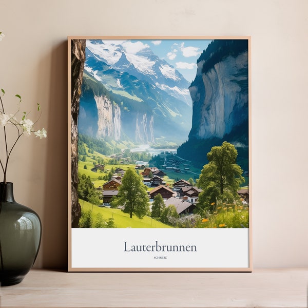 Lauterbrunnen print Lauterbrunnen poster Lauterbrunnen gift Switzerland souvenir Lauterbrunnen wall art Lauterbrunnen travel poster