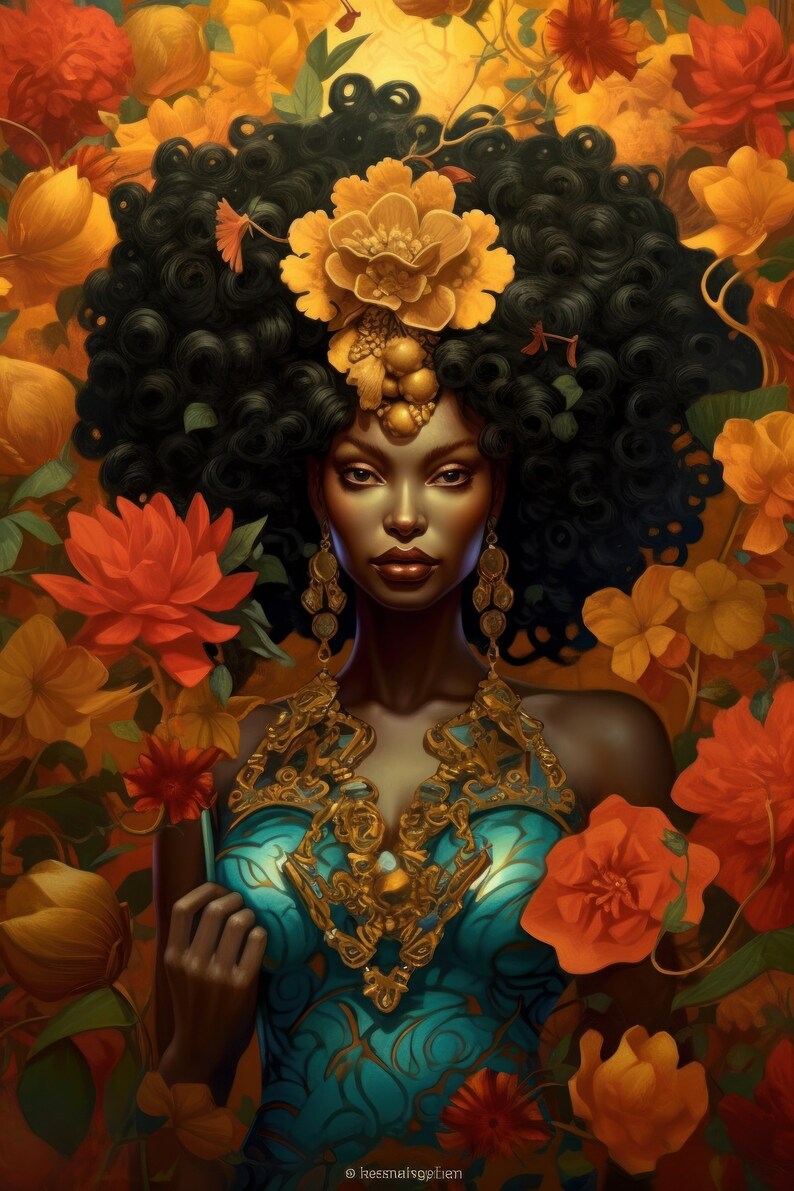 Black Queen Women Fashion Art, Flower Woman Art, Beauty Wall Art 1 Hi