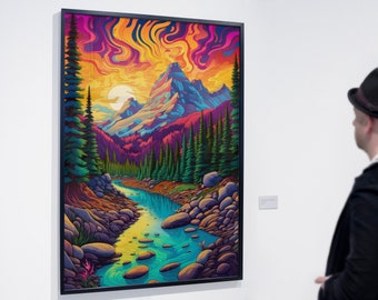 Psychedelic Trippy Vibrant Beautiful Mountain Landscape  | Hi-Res 300dpi | Digital Prints