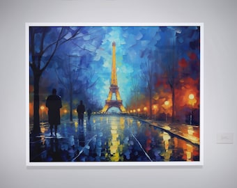 Impressionist Paris Night | Oil Painting Wall Art Print  | Hi-Res 300dpi | Digital Prints