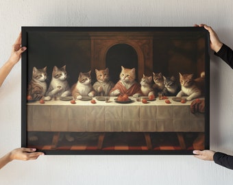 Cats Last Supper Wall Art Decor, Funny Cats, Art Gift, Historic Print | Hi-Res 300dpi | Digital Prints