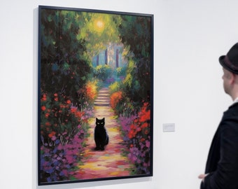 Clawed Monet Garden Cat Print, Claude Monet Flowers Cat Print, Cat Art, Floral Print, Funny Cat print (Set of 2 Prints) | Hi-Res 300dpi