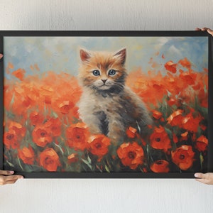 Purr-fect Poppies Clawed Monet Cat Print, Claude Monet Poppies Cat Print, Cat Art, Floral Print (Set of 3 Prints) | Hi-Res 300dpi