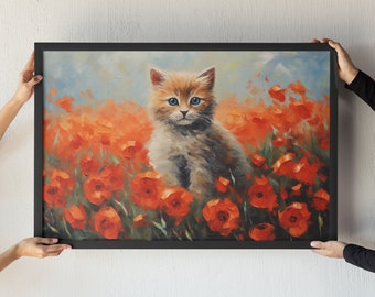 Purr-fect Poppies Clawed Monet Cat Print, Claude Monet Poppies Cat Print, Cat Art, Floral Print (Set of 3 Prints) | Hi-Res 300dpi