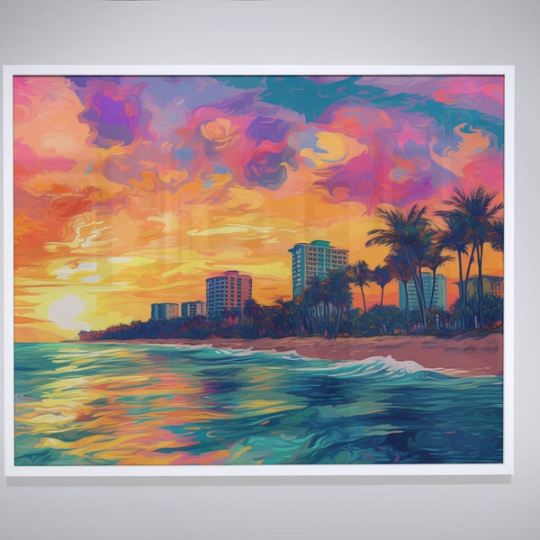 Miami Beach Vice City Pastel Art Deco Artwork Print | Hi-Res 300dpi | Digital Prints