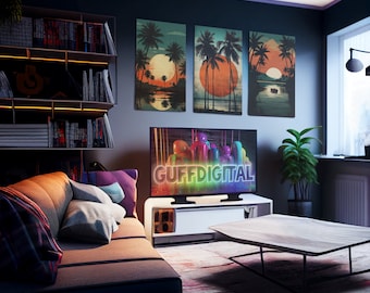 Maldivian Sunset Boho Mid Century Wall Art, Set of 3 Prints Bundle | Hi-Res 300dpi |  Digital Prints