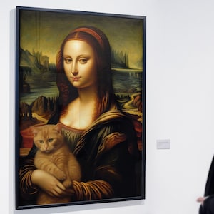Artwork &quot;Cat Owna Lisa&quot; Funny Cat Painting Print Mona Lisa Cat Owner  | Hi-Res 300dpi
