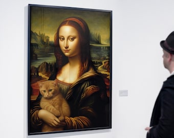 Artwork "Cat Owna Lisa" Funny Cat Painting Print Mona Lisa Cat Owner  | Hi-Res 300dpi