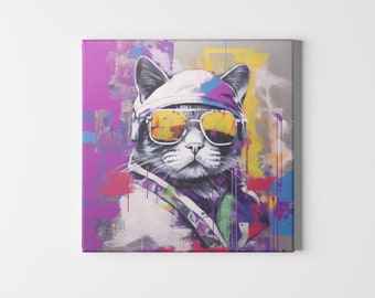 Cool Cats Square Wall Art Prints (Set of 4 Prints Bundle) | Hi-Res 300dpi | 4 options to choose from or use all 4! | Digital Prints