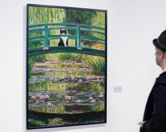 Clawed Monet Water Lilies Cat Print, Claude Monet Lily Cat Print, Cat Art, Floral Print, Funny Cat print, | Hi-Res 300dpi | Digital Prints