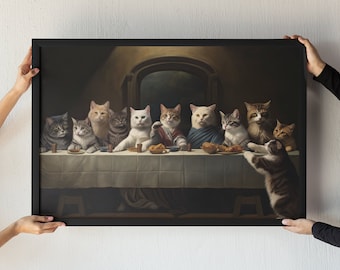 Cats Last Supper V2 Wall Art Decor, Funny Cats, Art Gift, Historic Print | Hi-Res 300dpi | Digital Print