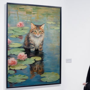 Clawed Monet Water Lilies | Cat Print, Claude Monet Style Water Lily Cat Print, Cat Art, Funny Cat print, Cat Gift | Hi-Res 300dpi
