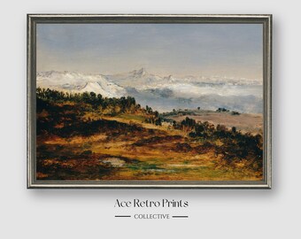 Rustic Mountain View Landscape Wall Art Oil Painting, Earthly Landscape Art Print Living Room Decor, Printable Vintage Nature Scenery
