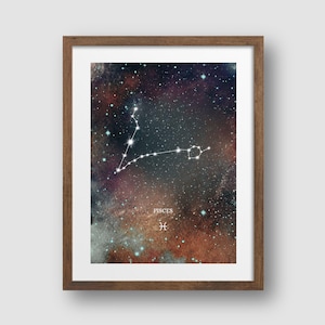 Pisces Constellation Print Astronomie Celestial Horoskop Wand Dekor Galaxie Sternenkarte, Sternzeichen Sternzeichen Drucke, Jungen Schlafzimmer Mädchen Schlafzimmer Dekor