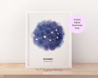 Pleiades The Seven Sisters Constellation Print Astronomy Celestial Horoscope Wall Decor Galaxy Star Map Star Sign Wall Art, Bedroom Deocr