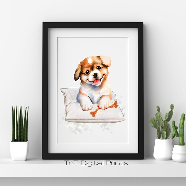 Happy Puppy Pet Portrait Animal Nursery Decor, Watercolor Farm Animal Wall Decor, Boy Nursery Idea, Baby Girl Nursery, Kids Room Wall Art