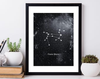 Sirius the Dog Star Canis Major Constellation Print | Galaxy Wall Decor for Bedroom and Office | Astrology Celestial Horoscope Wall Art