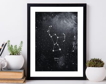 Orion The Hunter Constellation Art Print, Astrology Horoscope Wall Art, Gift for Him, Orions Belt Wall Decor, Celestial Astronomy Art Print