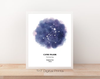 Sirius the Dog Star Canis Major Constellation Print | Galaxy Wall Decor for Bedroom and Office | Astrology Celestial Horoscope Wall Art