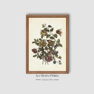 Moody Flower Bouquet Vintage Painting, Botanical Wall Art, Goth Bedroom Decor, Floral Art Print, Rustic Home Decor Downloadable Prints
