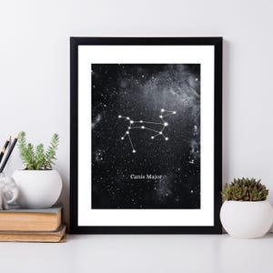 Canis Major Constellation Print, Sirius der Hund Stern-Wand-Dekor Astrologie Celestial Horoskop Wand Kunst Galaxie Nacht-Stern-Karte Poster