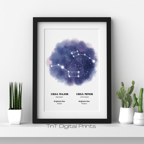 Grande Ourse Petite Ourse Constellation Imprimer Ursa Major Ursa Minor Decor Astrologie Horoscope Céleste Wall Decor Galaxy Star Map Wall Art