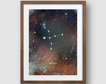 Cygnus Swan Constellation Print Digital Download, Astronomical Constellation Wall Decor, Star Gazer Gift