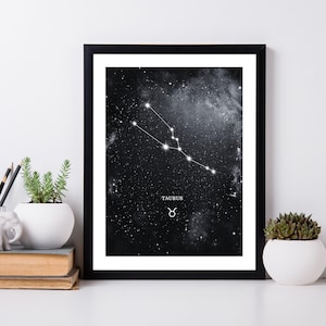 Stier Konstellation Print, Astronomie Celestial Horoskop Wand dekor, Galaxie Sternkarte, Sternzeichen Sternzeichen Drucke, Junge Mädchen Schlafzimmer Dekor