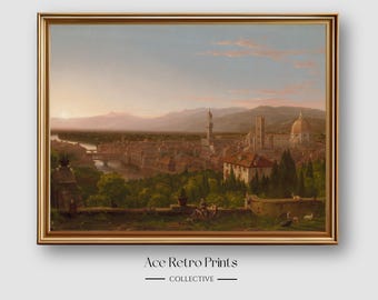 Sunset Florence View, Autumn Landscape Painting Digital Print, Vintage Landscape, City of Florence Italy, Downloadable Art Print