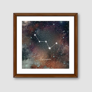 Die sitzende Königin Kassiopeia Constellation Wall Art | Astronomie Geschenk | Himmlische Wanddekoration | Moderne Kunst | Aquarell Sternbild Print