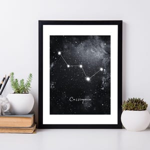 Kassiopeia Konstellation Druck Digitaler Download, griechische Mythologie, Königin Kassiopeia, Star Map Wanddekor, Sterngucker Geschenk