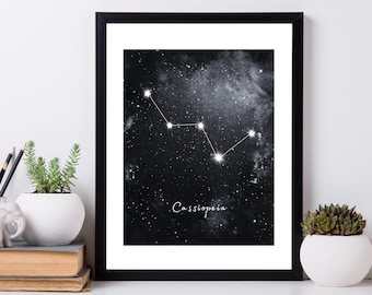 Cassiopeia Constellation Print Digital Download, Greek Mythology, Queen Cassiopeia, Star Map Wall Decor, Star Gazer Gift