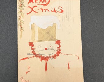 1903 Hand Drawn Christmas Postcard – “Merry Xmas” – Chester Strickland Original Art – Pioneer Era Holiday