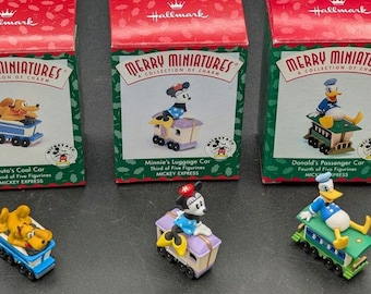 Hallmark Merry Miniatures Mickey Express Train Set of 3 | Disney Christmas Mini Figures 1998 | Pluto Minnie Donald