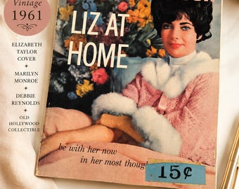 Vintage 1961 Modern Screen Magazine | Elizabeth Taylor Cover | Old Hollywood Collectible | Marilyn Monroe Debbie Reynolds Memorabilia