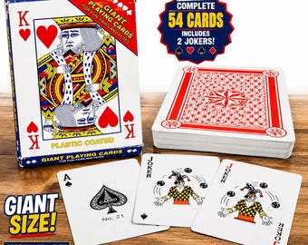 Vintage Giant Playing Cards Complete Deck w/ 2 Jokers Original Box Plastic Coated