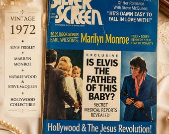 Vintage 1972 Silver Screen Magazine | Elvis Presley Cover Story | Marilyn Monroe & Natalie Wood Hollywood Gossip Magazine