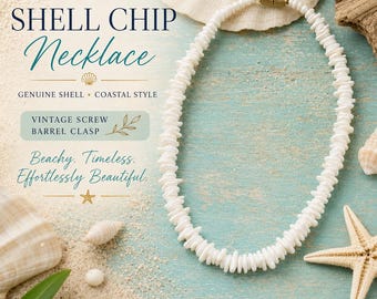 Vintage White Shell Chip Necklace Coastal Beach Boho Surfer Choker Natural Shell Jewelry