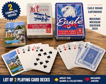 Lot of 2 Vintage Cartamundi Playing Card Decks Eagle Brand & Mackinac Michigan Souvenir