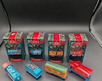 Hallmark Keepsake Christmas Sky Line Train Ornaments Set of 4 (1992) | Vintage Holiday Train Collection with Boxes