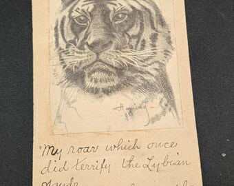 1904 Altered Postcard Mounted Tiger Illustration w/ Handwritten Quote – Milwaukee