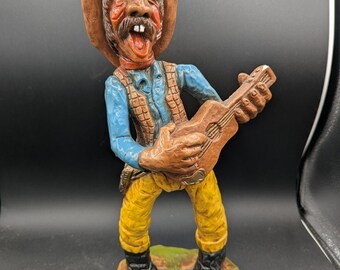Vintage 1975 Progressive Art Products Cowboy Guitarist Figurine – Heavy Hand-Painted Western Folk Art Statue