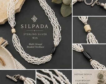 Retired Silpada White Seed Bead Necklace Sterling Silver 925 Multi Strand Boho Artisan Jewelry