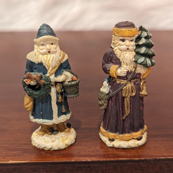 Vintage Novelino Antique Pewter Miniature Santas Figurines - set of 2
