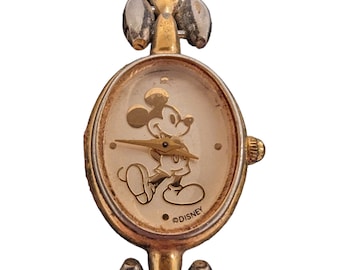 VTG Mickey Mouse Watch Ladies Gold Tone Round Exclusively 