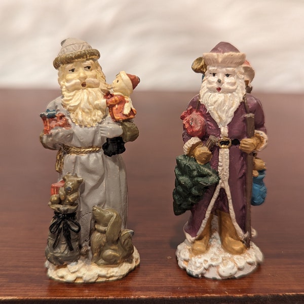 Vintage Novelino Antique Pewter Miniature Santa Figurines - Set of 2