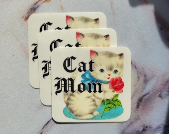Pegatina de mamá gata / lindo gato vintage kitsch / mamá gata / pegatina kitsch divertida / gatita gótica / regalos por menos de 5 dólares, regalo para mamás gatas
