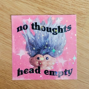 GLITTER TROLL STICKER | Troll Doll | gifts under 5 | funny laptop or water bottle sticker | 80s 90s Y2K head empty no thoughts